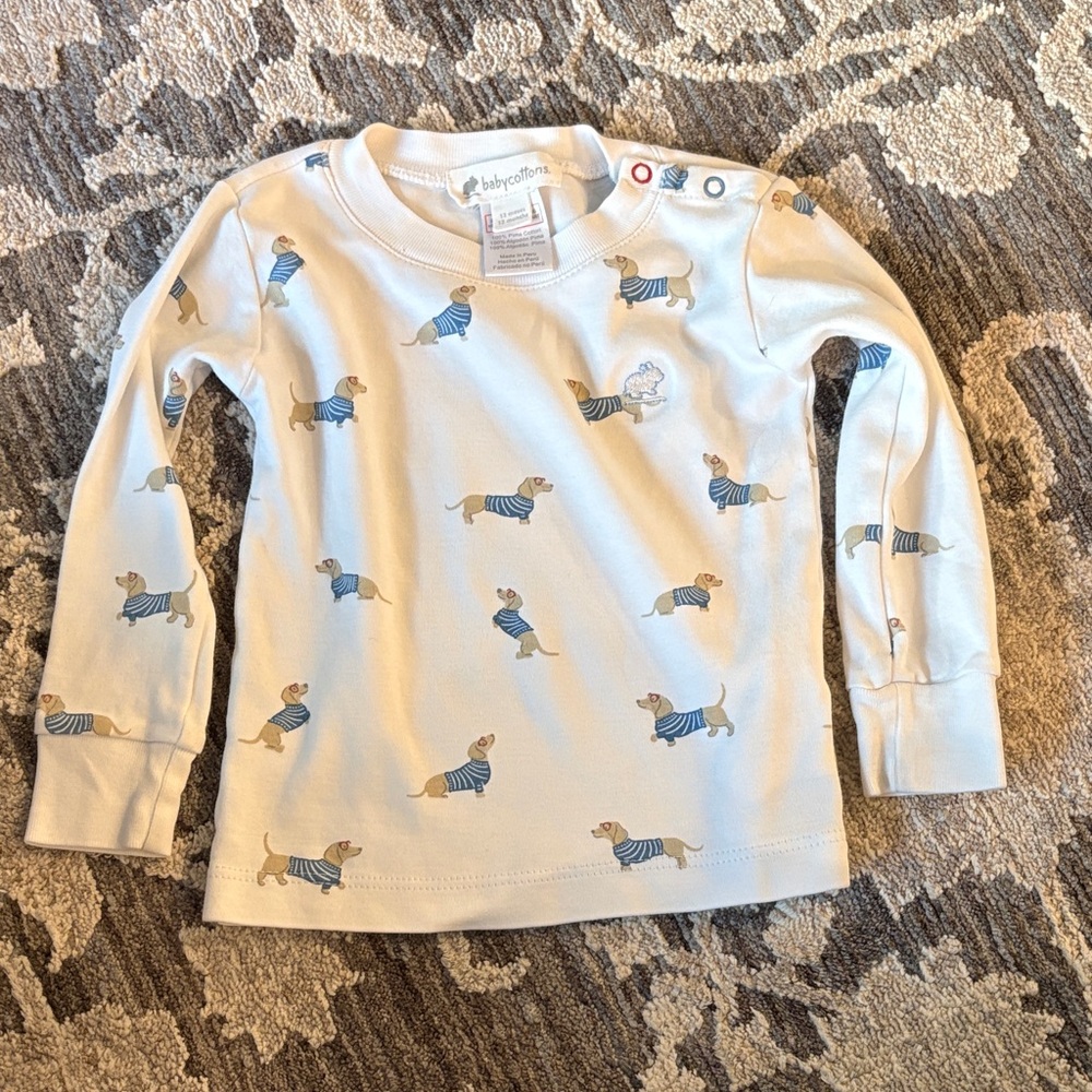 babycottons White and Blue Dachshund Long Sleeve Tee